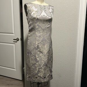 Jacquard Sheath Dress Silver and Beige Size 6